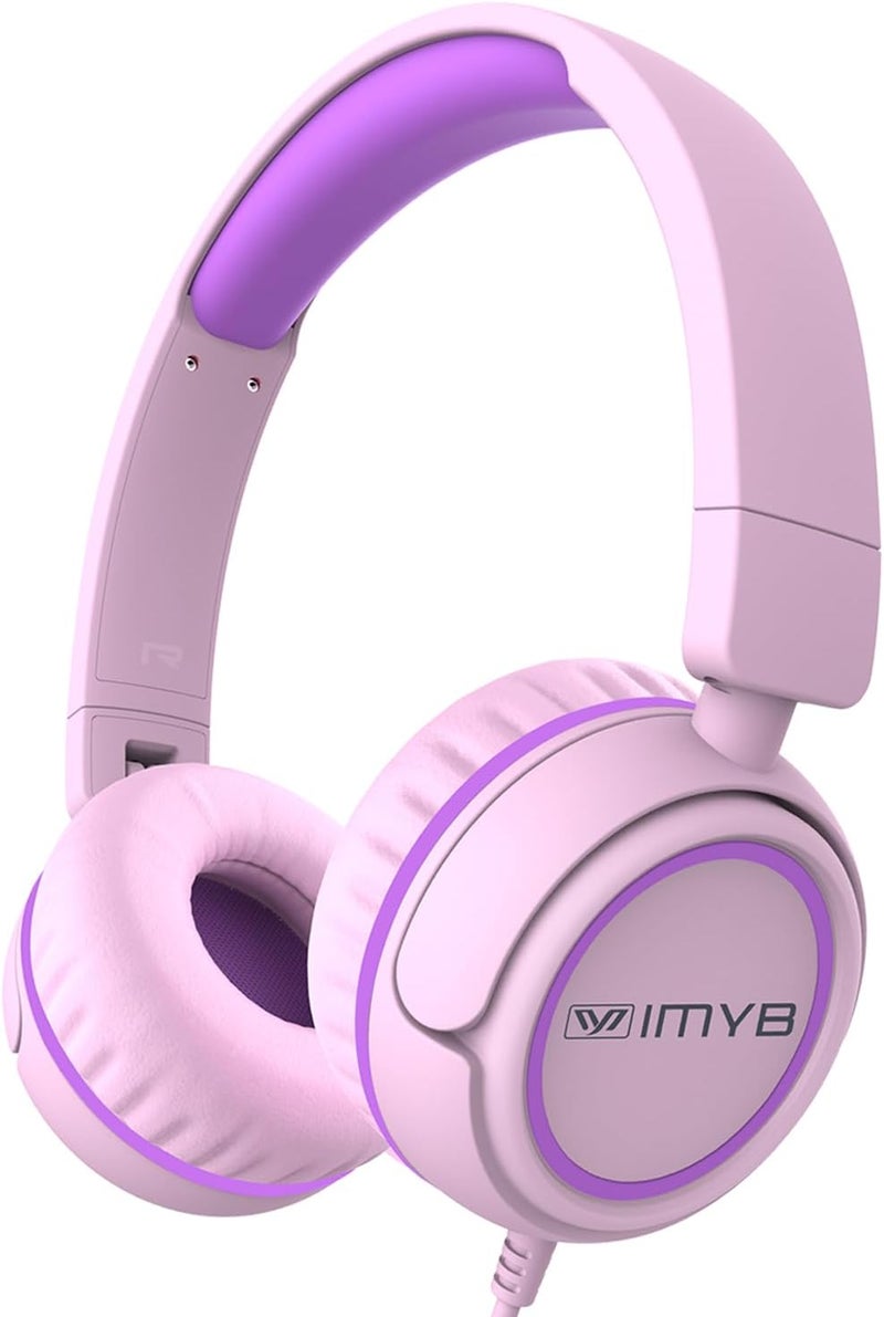 IMYB Kids Headphones, V1 Wired Stereo Foldable Tangle-Free 3.5mm Adjustable On-Ear Headphones for Kids for School/Toddlers/Childrens/Teens/Boys/Girls/Ipad/Tablet/Kindle/Phones/Travel/Plane (Pink) - Image 1