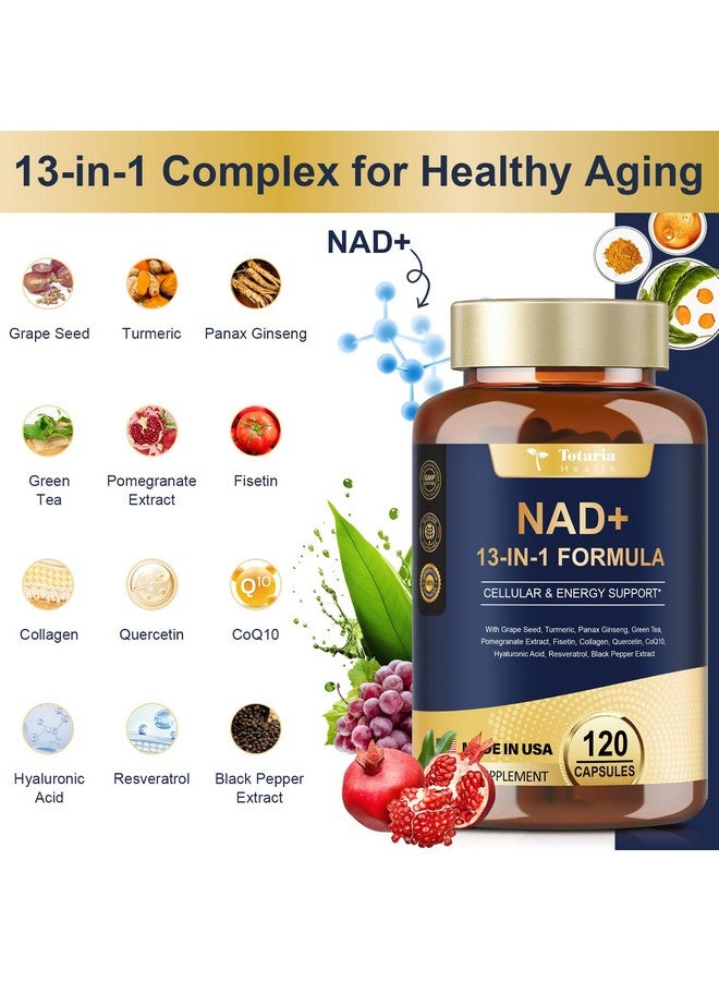 Totaria NAD Supplement for Women Men with nicotinamide riboside resveratrol,Quercetin, Betaine Boost NAD+ Levels NAD Plus Supplement for Anti Aging, Energy, Immune, Focus 120 Capsules - Image 2