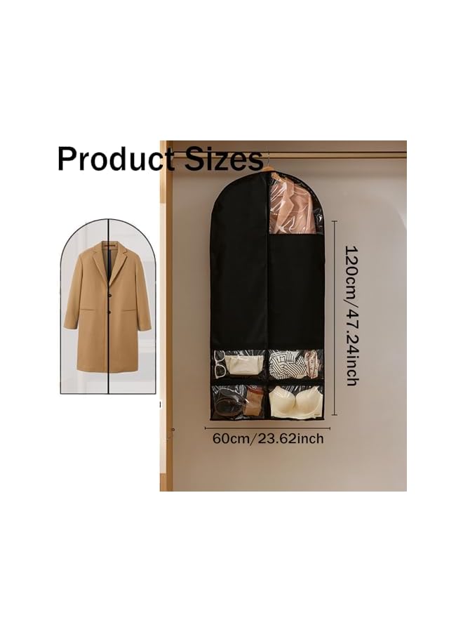 Green Tiger 2 PACK Garment Bag, Dustproof Dress Bag with four Accessories Zipper Clear Pocket Full Suit Storage Cover Clothes Organizer Protector Cloth Rail Cover for Suits,Dress,Coats. (Black, 2PCS) - Image 2
