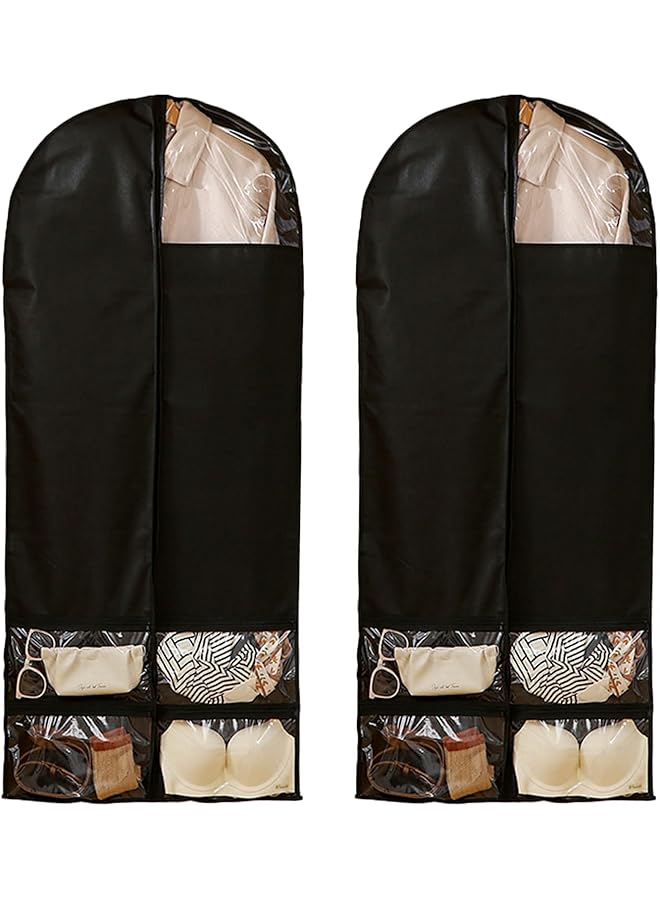 Green Tiger 2 PACK Garment Bag, Dustproof Dress Bag with four Accessories Zipper Clear Pocket Full Suit Storage Cover Clothes Organizer Protector Cloth Rail Cover for Suits,Dress,Coats. (Black, 2PCS) - Image 1