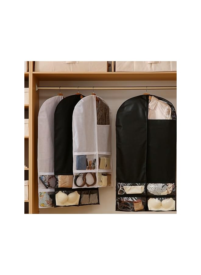 Green Tiger 2 PACK Garment Bag, Dustproof Dress Bag with four Accessories Zipper Clear Pocket Full Suit Storage Cover Clothes Organizer Protector Cloth Rail Cover for Suits,Dress,Coats. (Black, 2PCS) - Image 5