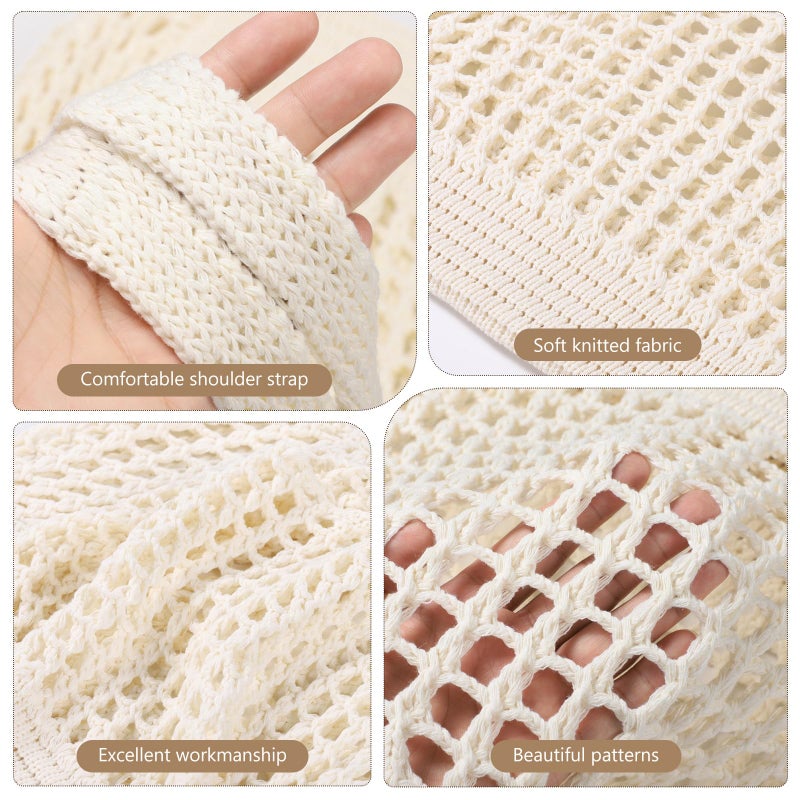 WantGor Crochet Bags, Beach Mesh Tote Bag Womens Shoulder Shopping Handbag Casual Travel Totes Bag Foldable Hobo Bags (Cream) - Image 5