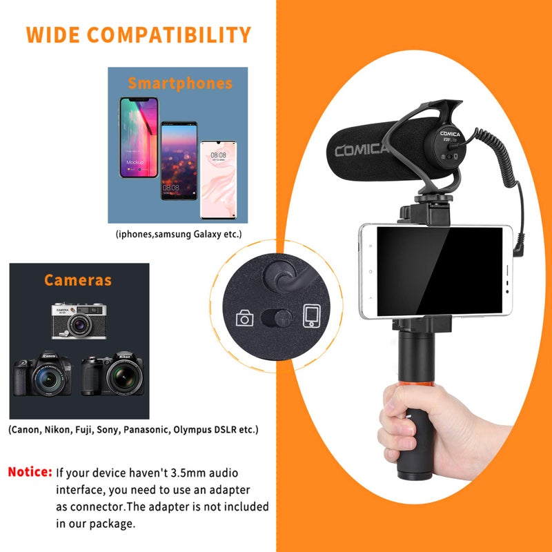 COMICA ميكروفون فيديو COMICA CVM-V30 LITE، ميكروفون شوتغن مكثف سوبر-كارديويد على الكاميرا لكاميرات كانون ونيكون وسوني وباناسونيك DSLR، ميكروفون لهواتف آيفون وأندرويد الذكية مع جاك 3.5 مم (أسود) - Image 5