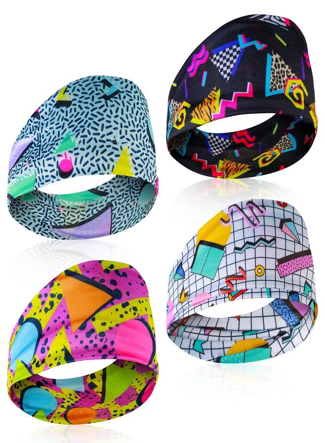 HaiFafafaing 4 Pcs 80s 90s Neon Headbands For Women And Men, Retro Neon Headbands, 80s 90s Vintage Fashion Elastic Hairbands For Running, Cycling, Hiking, Hip Hop Party - Image 1