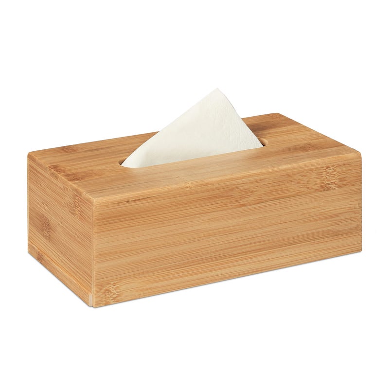 Relaxdays Bamboo Tissue Box 75 x 24 x 12 cm with Removable Bottom Natural Wooden Tissue Holder for Standard Tissue Paper and Wipes Boxes Rectangular Tissue Dispenser Natural