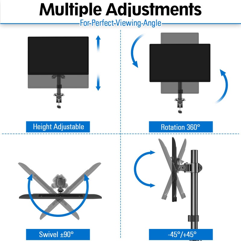 MOUNTUP Single Monitor Mount, Adjustable Monitor Stand for Max 32 Inch Flat Curved Computer Screen, Monitors Arm Desk Mount Fit VESA 75x75& 100x100, up to 17.6lbs, with C-Clamp and Grommet Base, Black - Image 3
