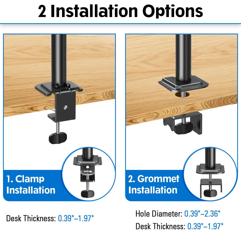 MOUNTUP Single Monitor Mount, Adjustable Monitor Stand for Max 32 Inch Flat Curved Computer Screen, Monitors Arm Desk Mount Fit VESA 75x75& 100x100, up to 17.6lbs, with C-Clamp and Grommet Base, Black - Image 4