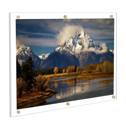 إطار صور شفاف من الأكريليك بحجم 16x20 مثبت على الحائط ذاتي اللصق بدون حفر ثقوب إطار عائم بدون إطار لإطارات الصور الكبيرة للرسومات والصور الشخصية والمناظر الطبيعية والملصقات أو الأعمال الفنية الأخرى