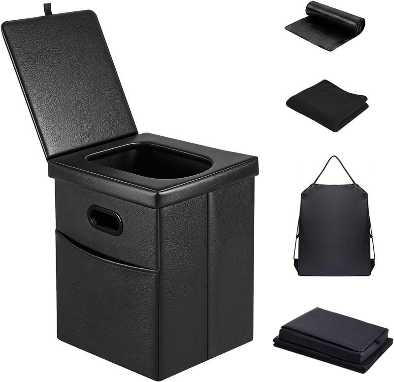 Panmout 16.5" XL Portable Toilet for Camping, Foldable Travel Toilet for Adults with Cushioned Seat, Heavy Duty 190lbs Capacity Commode for Car, Road Trip, Outdoor Emergency & Bedside Support - Image 1