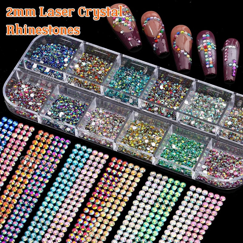 editTime 5 Boxes Bright Colorful Nail Art Rhinestones Kit Crystals Ab Flatback Jelly Mermaid Pearl Rhinestones Stones Gems with Pick Up Pen and Curved Tweezers (2mm) - Image 5