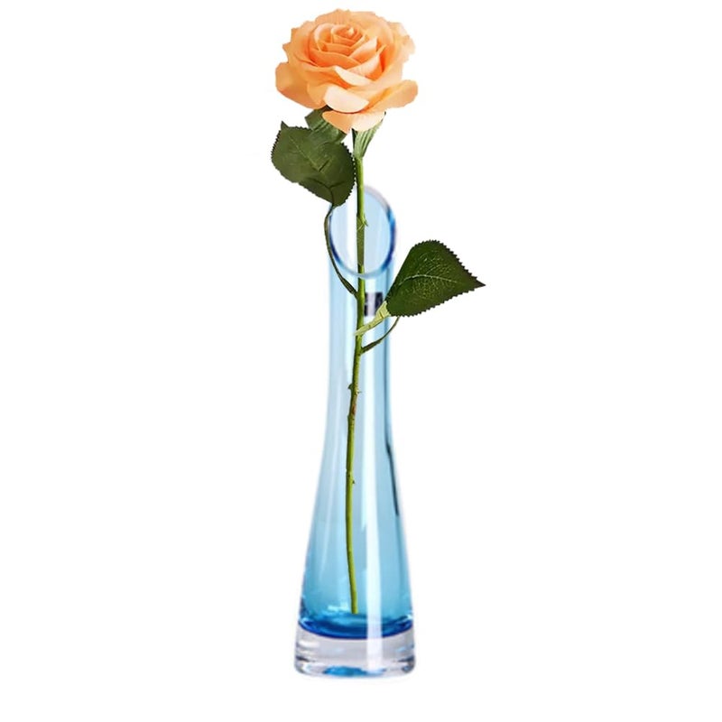 HandMade Blown Art Bud Glass Flower Vase Oblique Mouth Single Bud Vase Heavy Base Single Stem Flower Drop Vase for Flower and Office Bud Home Wedding Decor Blue23cm