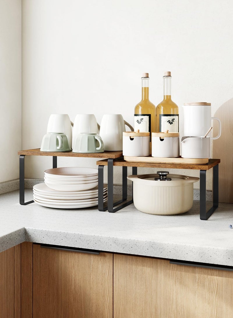 KYD Cabinet Organizer Shelf, Set of 2 Kitchen Counter Shelves, Kitchen Storage, Spice Rack, Stackable, Expandable, Metal and Engineered Wood - Image 2