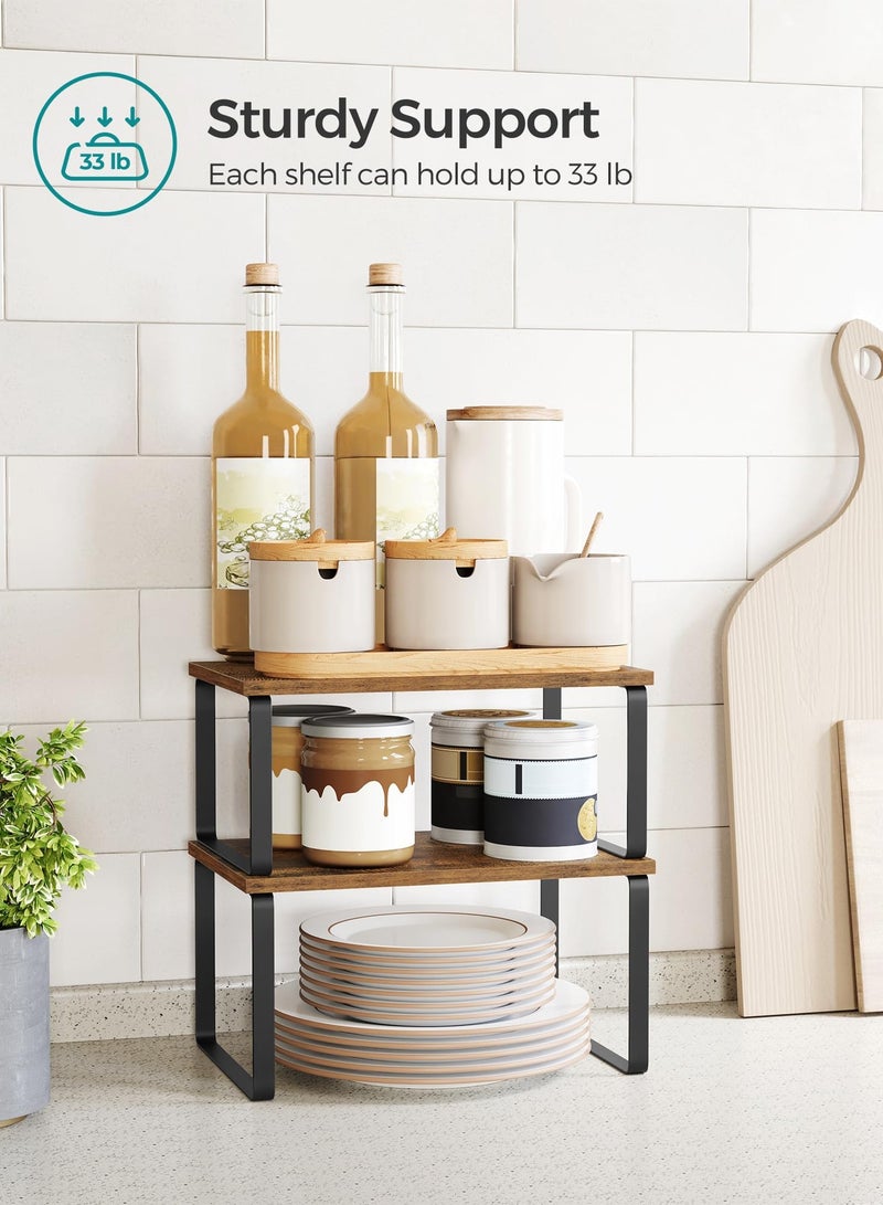 KYD Cabinet Organizer Shelf, Set of 2 Kitchen Counter Shelves, Kitchen Storage, Spice Rack, Stackable, Expandable, Metal and Engineered Wood - Image 4