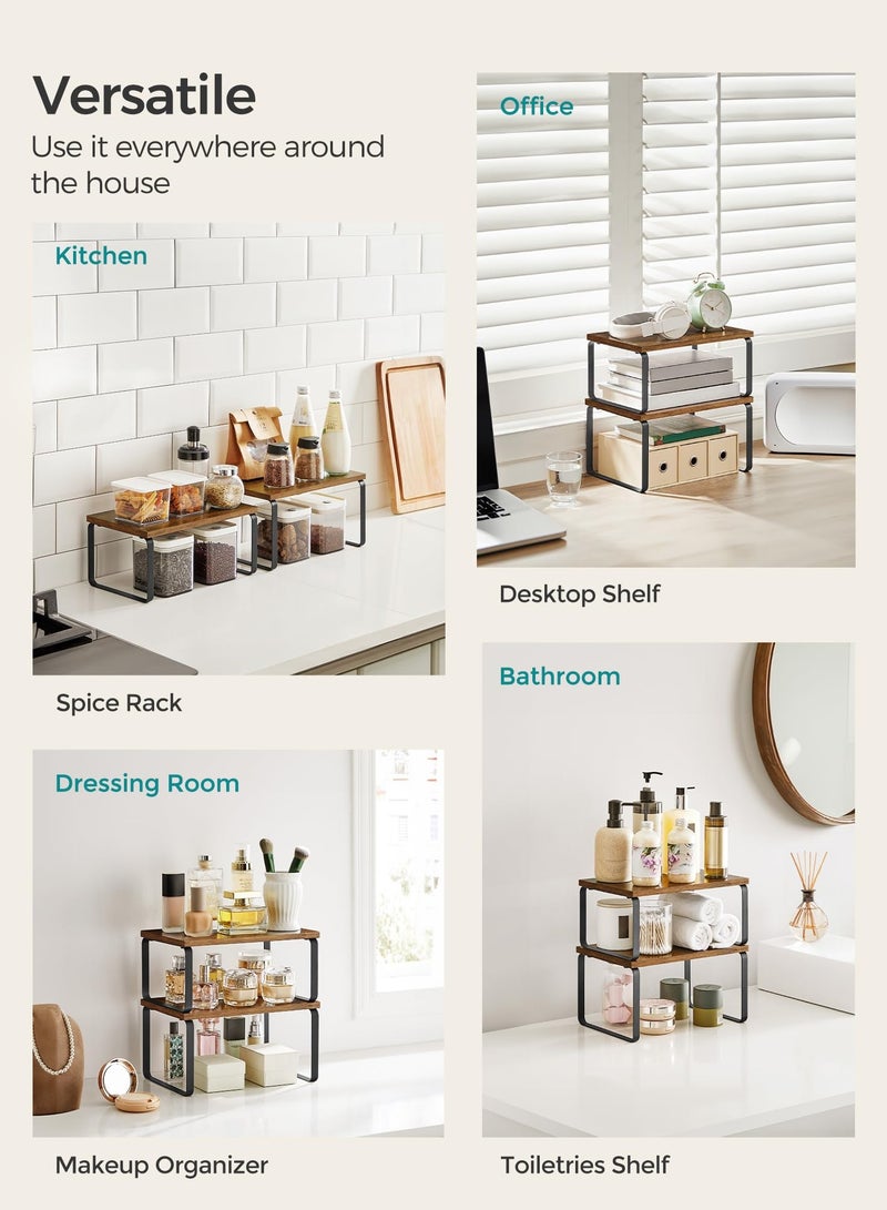 KYD Cabinet Organizer Shelf, Set of 2 Kitchen Counter Shelves, Kitchen Storage, Spice Rack, Stackable, Expandable, Metal and Engineered Wood - Image 5