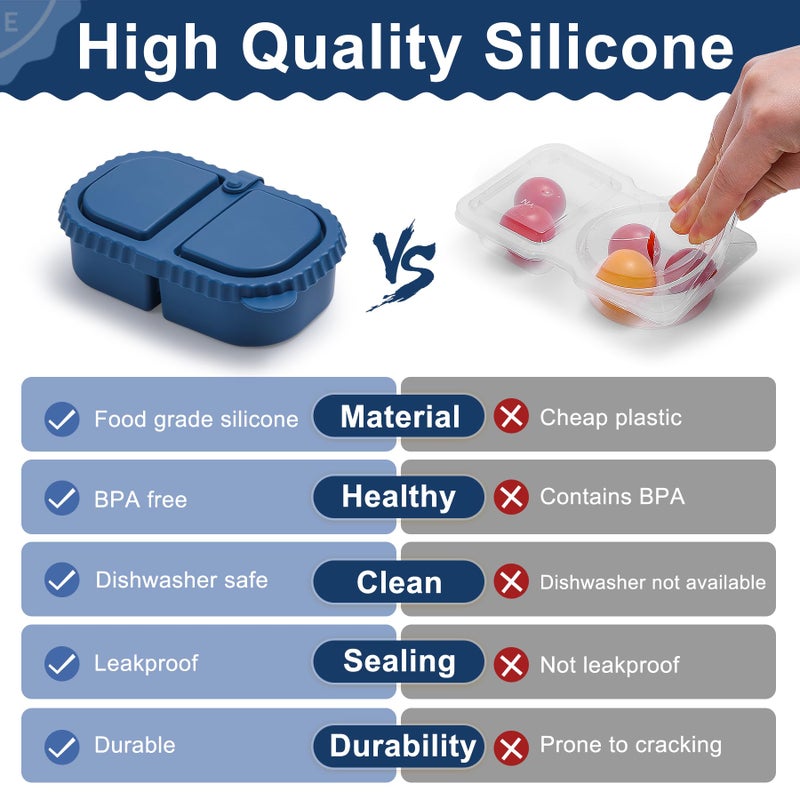 LOROTOCO 4 Pack Silicone Reusable Snack Containers with Lids - 8 oz Double Compartment Snackle Box for Kids & Adults, BPA-Free & Leakproof, Small for Dressing, School, Office - Image 5