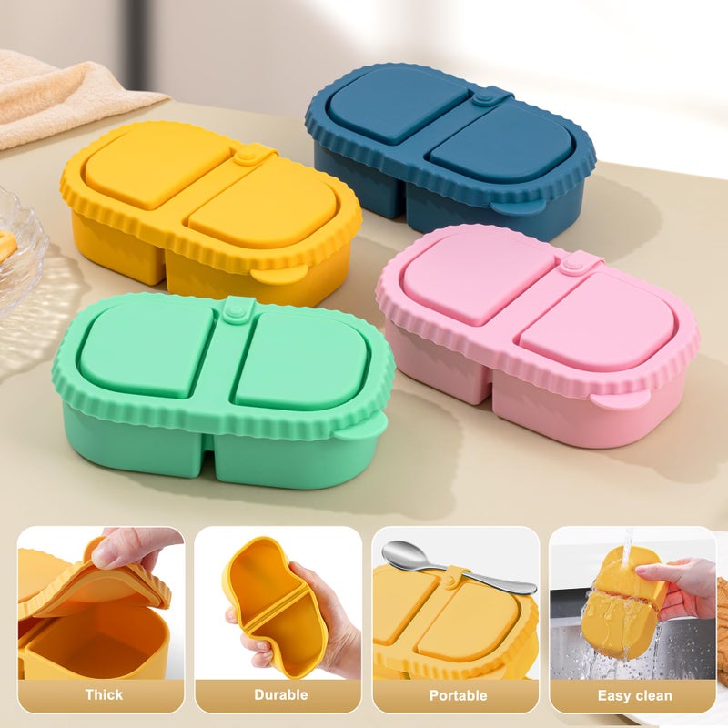 LOROTOCO 4 Pack Silicone Reusable Snack Containers with Lids - 8 oz Double Compartment Snackle Box for Kids & Adults, BPA-Free & Leakproof, Small for Dressing, School, Office - Image 2