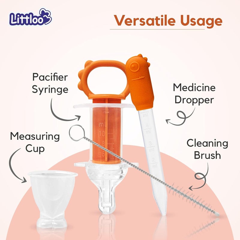 LITTLOO 3in1 Feeding Set | Dropper, Syringe Medicine Dispenser with a Measuring Cup, and Cleaning Brush for Babies - Image 4