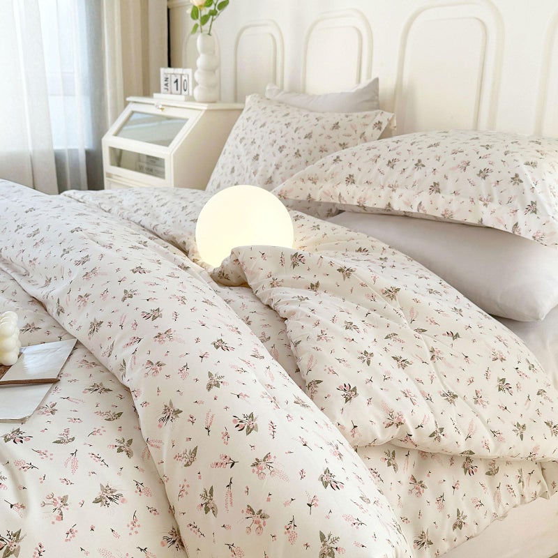 EAVD Girls Pink Floral Twin XL Comforter Set Boho Soft Washed Microfiber Bedding Set 1 Cute Floral Comforter and 2 Pillowcases Chic Vintage Garden Botanical Pattern