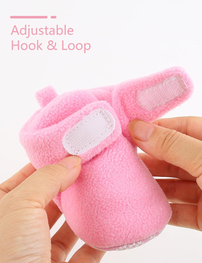 Bibimom Infant Baby Foot Boy Girl Booties Soft Fleece Non-Slip House Shoes Slippers 6-12 Months Pink - Image 5