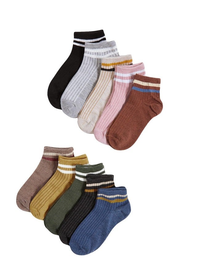 OYOANGLE Women's 10 Pairs Vintage Striped Ankle Socks Athletic Sport Casual Crew Socks Multicolor one-size - Image 3