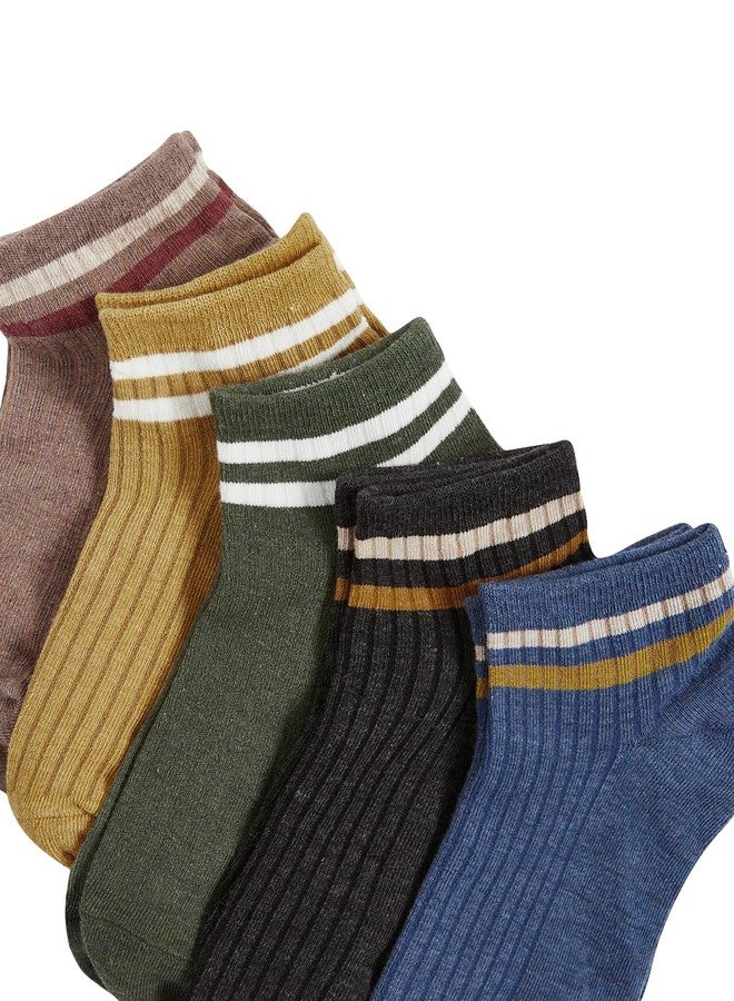OYOANGLE Women's 10 Pairs Vintage Striped Ankle Socks Athletic Sport Casual Crew Socks Multicolor one-size - Image 5