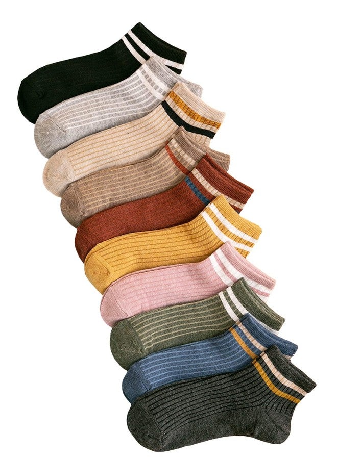 OYOANGLE Women's 10 Pairs Vintage Striped Ankle Socks Athletic Sport Casual Crew Socks Multicolor one-size - Image 1