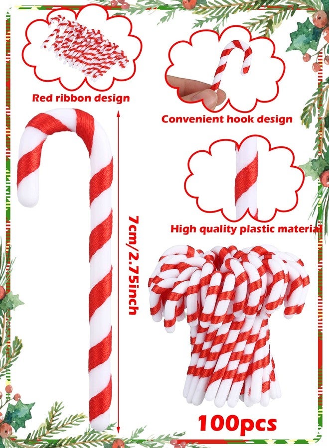 Ferraycle 100 Pcs Christmas Plastic Candy Cane Ornaments Mini Candy Canes for Crafts Christmas Hanging Ornaments for Xmas Tree Home Decor - Image 2