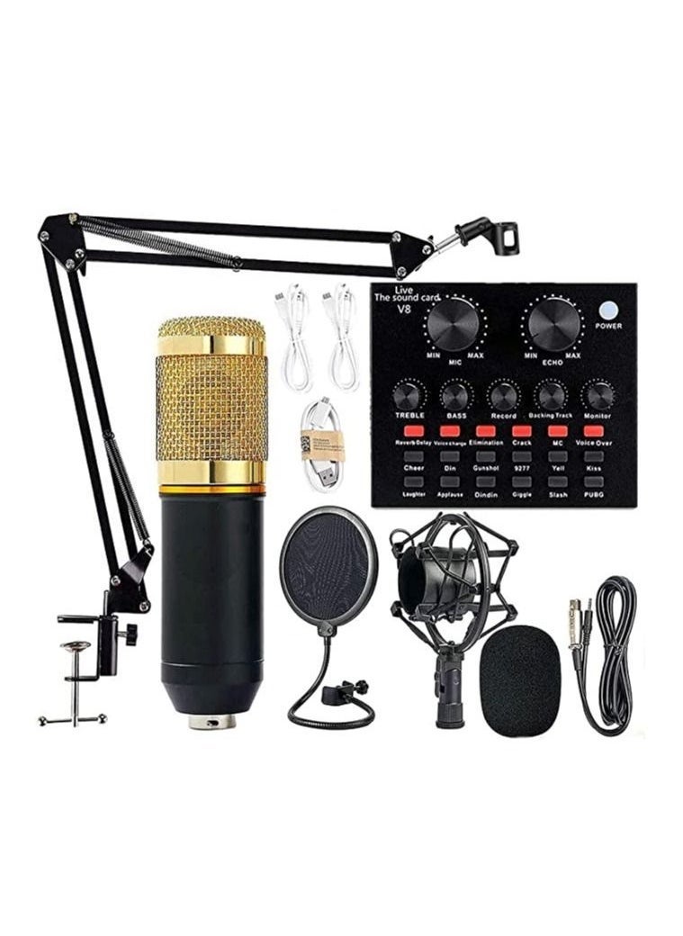 V8 Sound Card With Bm-800 Condenser Microphone Mic Kit with Live Sound Card, Adjustable Mic Suspension Scissor Arm, Metal Shock Mount and Double-Layer - Image 1