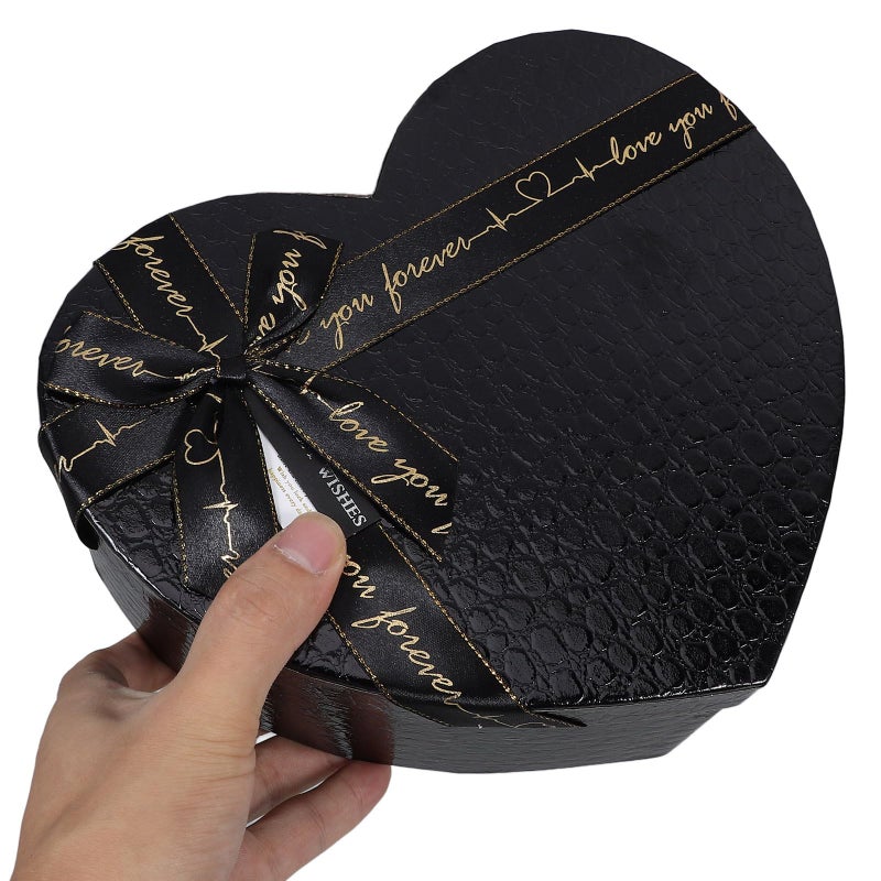 SHINEOFI Black Heart Shaped Box 9.06X6.89X3.54 Inches Valentine S Day Wedding Birthday Present Box for Jewelry Chocolates Flowers Packaging - Image 3