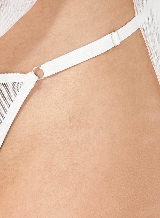 Styli Pack of 4 - Satin Bow Lace Up Mesh Bralette- Skirt- Thong and Garter Set - Image 4