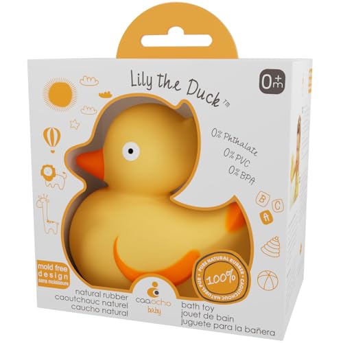 CaaOcho Pure Natural Rubber Bath Toy Rubber Ducky Lily The Duck Baby Toy Hole Free Bath Toys BPA Free Bath Toys for Infants Without Holes Sealed Natural Rubber Baby Toy - Image 1