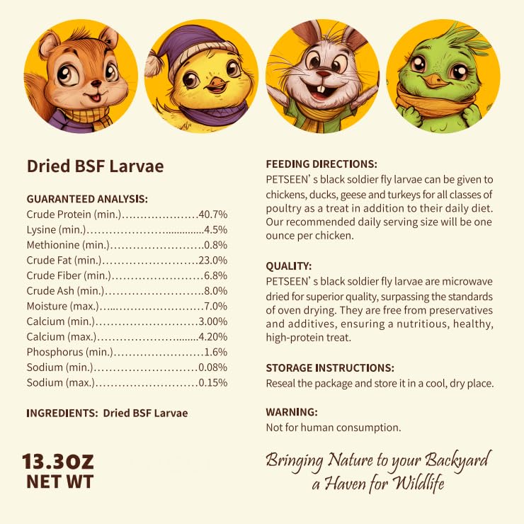 BIRDADDY Dried Black Soldier Fly Larvae, 100% Natural, Non-GMO, High-Protein Treats for Chickens, Layer Hens, Wild Birds, Ducks, 13.3 oz, Pack of 4 - Image 4