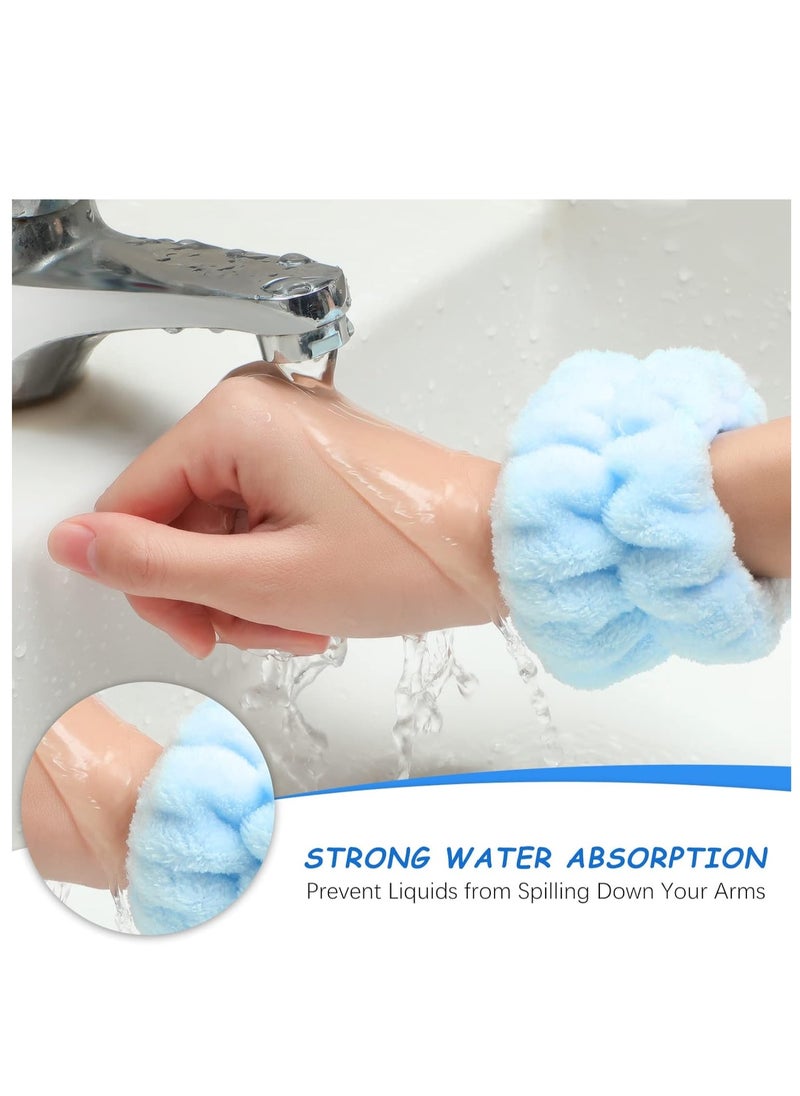 Chuangdi Chuangdi 4 Pairs Wrist Spa Washband Microfiber Washing Face Wrist Wash Towel Band Wristband Scrunchies Absorbent Wrist Sweatband for Women Prevent Liquid from Spilling  - Image 5
