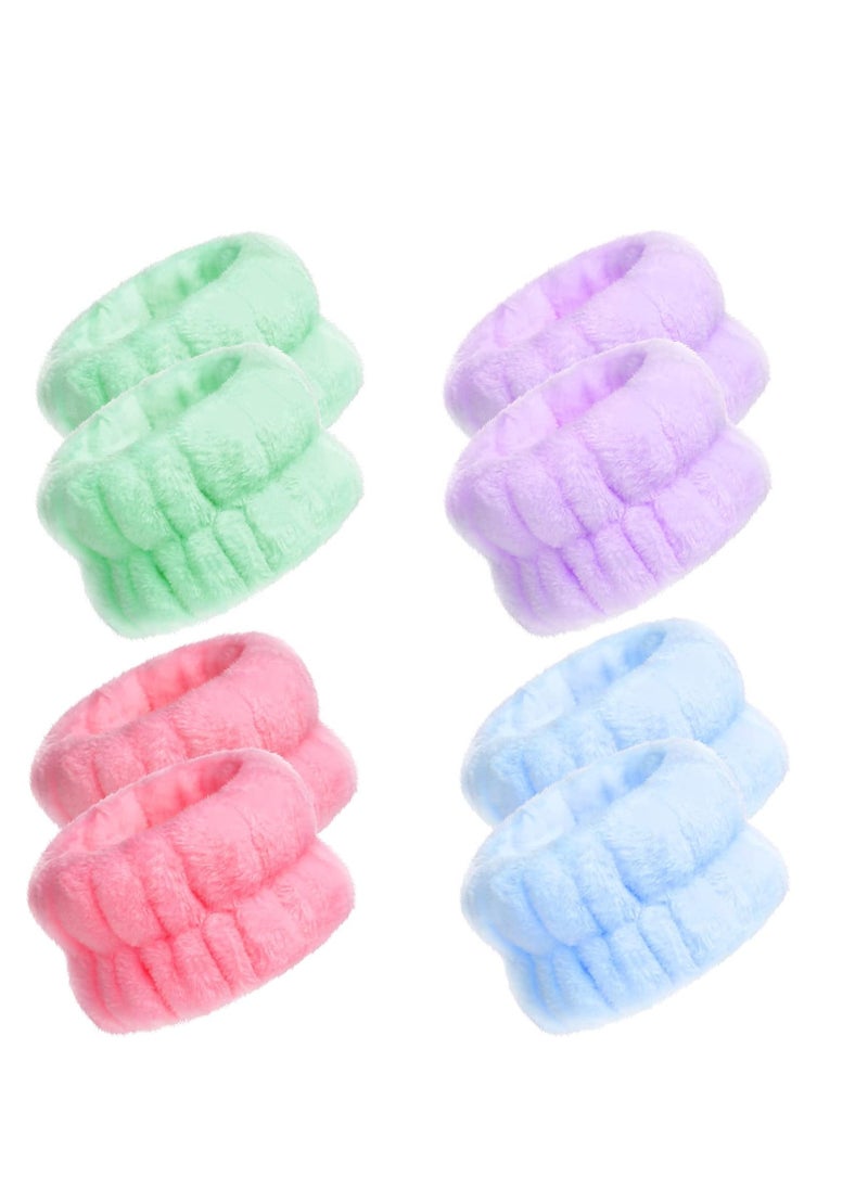 Chuangdi Chuangdi 4 Pairs Wrist Spa Washband Microfiber Washing Face Wrist Wash Towel Band Wristband Scrunchies Absorbent Wrist Sweatband for Women Prevent Liquid from Spilling  - Image 1