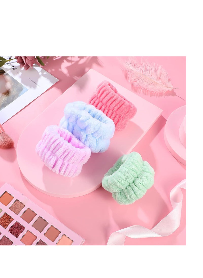 Chuangdi Chuangdi 4 Pairs Wrist Spa Washband Microfiber Washing Face Wrist Wash Towel Band Wristband Scrunchies Absorbent Wrist Sweatband for Women Prevent Liquid from Spilling  - Image 2