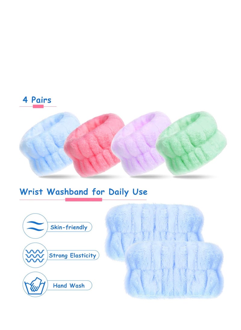Chuangdi Chuangdi 4 Pairs Wrist Spa Washband Microfiber Washing Face Wrist Wash Towel Band Wristband Scrunchies Absorbent Wrist Sweatband for Women Prevent Liquid from Spilling  - Image 3