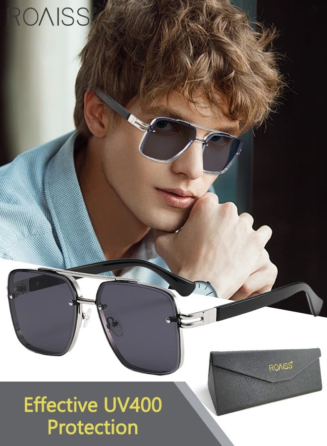 roaiss Square Sunglasses for Men Women, UV400 Protection Sun Glasses with PC and Metal Frame, Fashion Anti-Glare Sun Shades for Men Driving, Fishing, Traveling, Silver, 57mm - Image 1