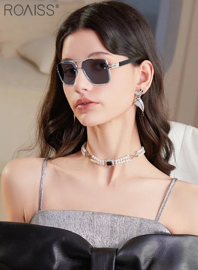 roaiss Square Sunglasses for Men Women, UV400 Protection Sun Glasses with PC and Metal Frame, Fashion Anti-Glare Sun Shades for Men Driving, Fishing, Traveling, Silver, 57mm - Image 2