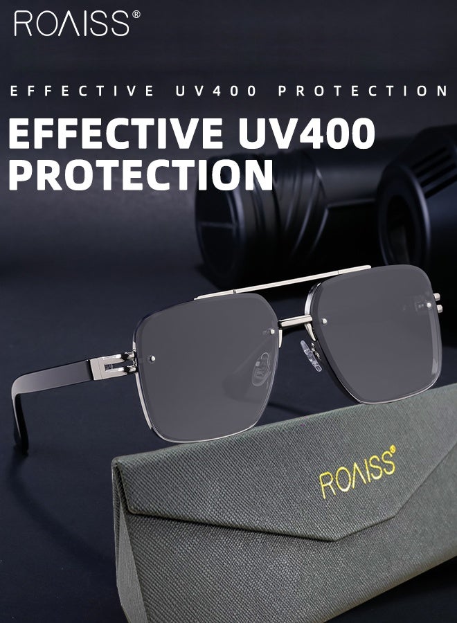 roaiss Square Sunglasses for Men Women, UV400 Protection Sun Glasses with PC and Metal Frame, Fashion Anti-Glare Sun Shades for Men Driving, Fishing, Traveling, Silver, 57mm - Image 3