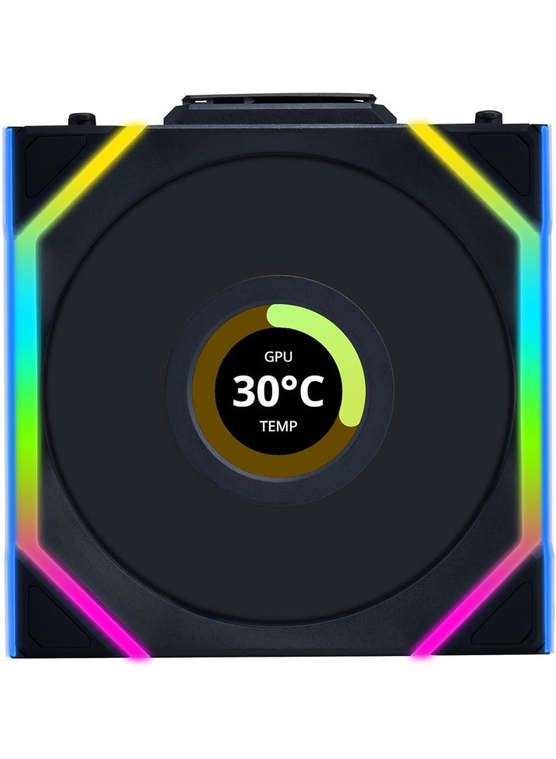 ليان لي مروحة UNI FAN SL اللاسلكية لهيكل الكمبيوتر، مقاس 120 مم، بتدفق هواء عكسي، ARGB، سلسلة مغناطيسية، منطقتان RGB، 300-1900 دورة في الدقيقة، 58.08 قدم مكعب في الدقيقة، 29.5 ديسيبل، محمل FDB، شاشة LCD بمنفذ USB، لون أسود | 12RSLLCD1W3B - Image 3