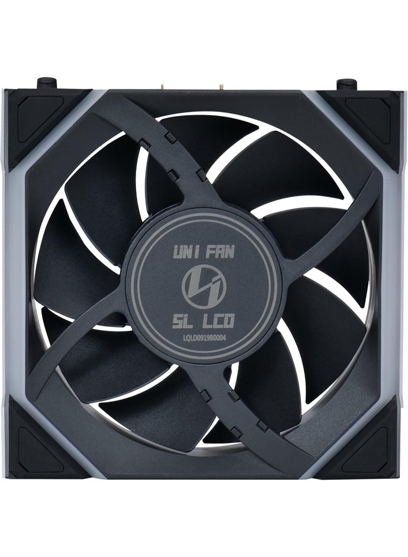 ليان لي مروحة UNI FAN SL اللاسلكية لهيكل الكمبيوتر، مقاس 120 مم، بتدفق هواء عكسي، ARGB، سلسلة مغناطيسية، منطقتان RGB، 300-1900 دورة في الدقيقة، 58.08 قدم مكعب في الدقيقة، 29.5 ديسيبل، محمل FDB، شاشة LCD بمنفذ USB، لون أسود | 12RSLLCD1W3B - Image 4