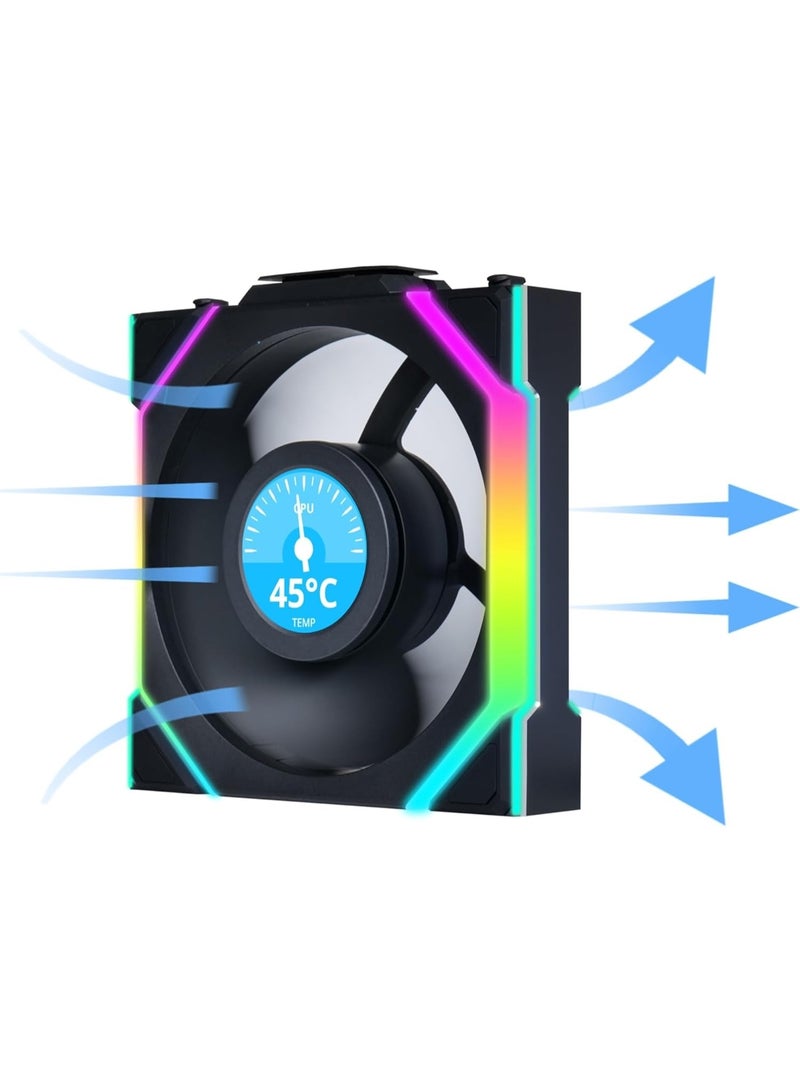 ليان لي مروحة UNI FAN SL اللاسلكية لهيكل الكمبيوتر، مقاس 120 مم، بتدفق هواء عكسي، ARGB، سلسلة مغناطيسية، منطقتان RGB، 300-1900 دورة في الدقيقة، 58.08 قدم مكعب في الدقيقة، 29.5 ديسيبل، محمل FDB، شاشة LCD بمنفذ USB، لون أسود | 12RSLLCD1W3B - Image 5