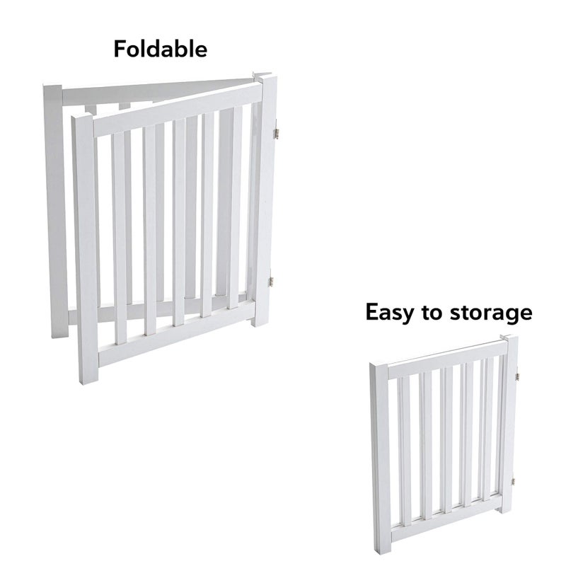 LZRS 2-Panel Wooden Free Standing Foldable Dog Gate Indoor â€“ Solid Hardwood 24" High, Step-Over Safety Pet Gate for Doorways, Stairs & Small Spaces - Indoor Use, White - Image 4