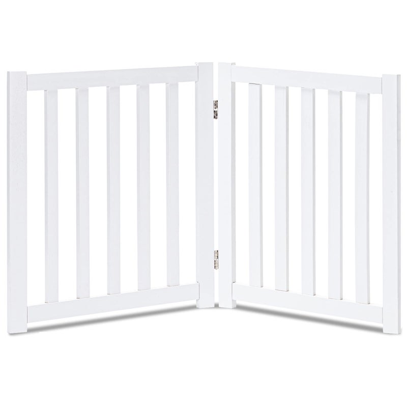 LZRS 2-Panel Wooden Free Standing Foldable Dog Gate Indoor â€“ Solid Hardwood 24" High, Step-Over Safety Pet Gate for Doorways, Stairs & Small Spaces - Indoor Use, White - Image 1