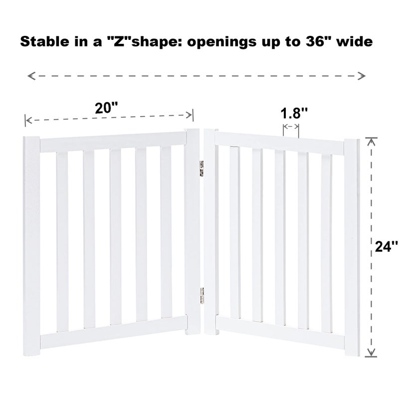 LZRS 2-Panel Wooden Free Standing Foldable Dog Gate Indoor â€“ Solid Hardwood 24" High, Step-Over Safety Pet Gate for Doorways, Stairs & Small Spaces - Indoor Use, White - Image 3