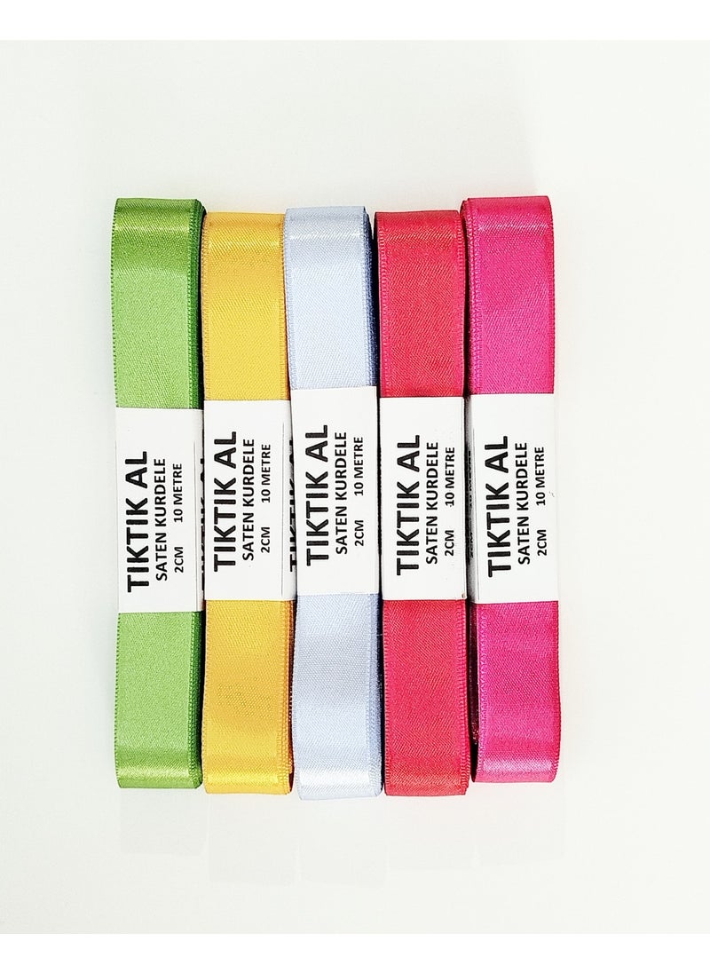 TıkTık AL TıkTık BUY 2 cm Satin Ribbon Mixed Color 5 Pieces Model 4 