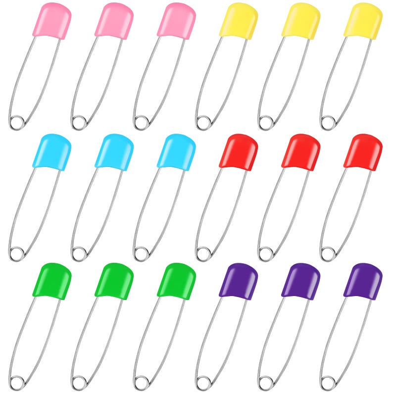 Joyberg 100 Pcs Diaper Pins, Baby Safety Pins, Diaper Pins for Cloth Diapers, Heavy Duty, Stainless Steel, ABS Plastic, Colorful (Red, Yellow, Pink, Blue, Green, Purple), 2.2in, Safe Locking Closures - Image 1