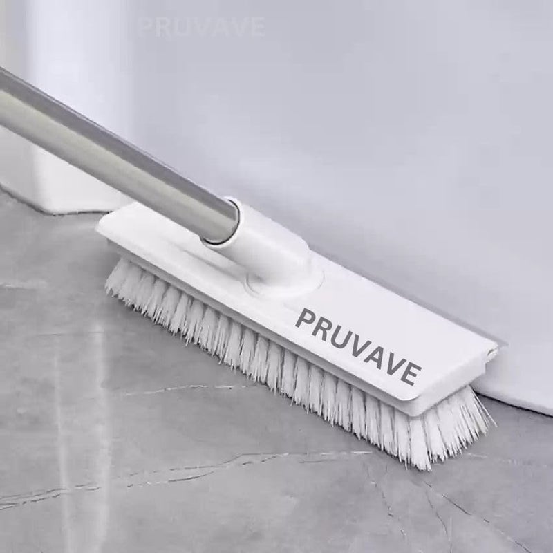 PRUVAVE Bathroom Cleaning Brush with Wiper 2 in 1 Tiles Cleaning Brush Floor Scrub Brush with Long Handle White scrubbing Brush Cleaning Brush Stainless Steel Handle (WH) - Image 4