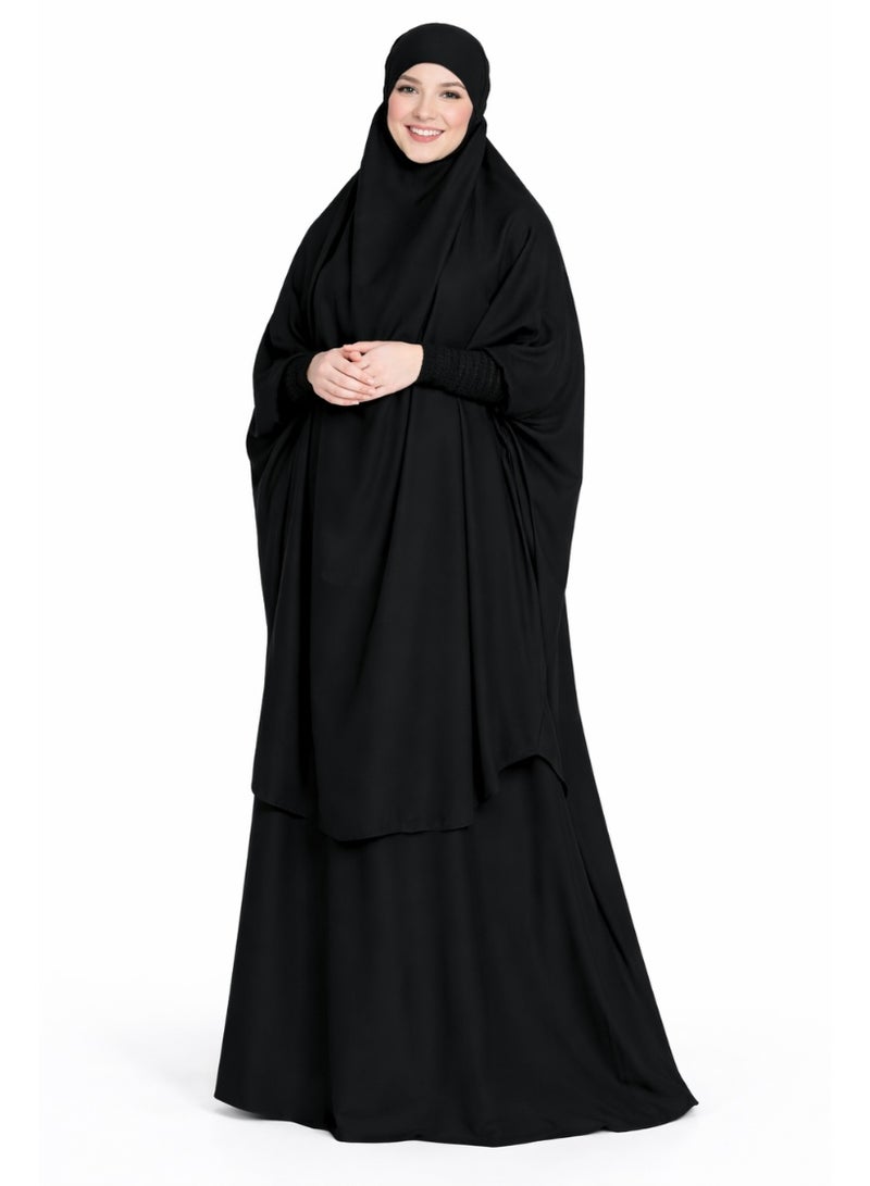 MAHRA CO. Women’s Black Jilbab Set – 3 Piece Outfit | One Size Fits Most | Includes Jilbab, Face Veil & Long Skirt | Made from Soft, Lightweight Nida Fabric | Modest, Comfortable Wear for Prayer, Travel, Daily Use & Special Occasions - Image 1
