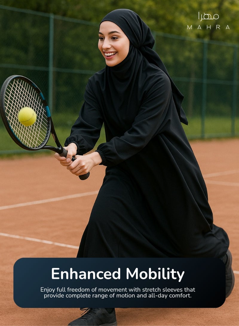 MAHRA CO. Women’s Black Jilbab Set – 3 Piece Outfit | One Size Fits Most | Includes Jilbab, Face Veil & Long Skirt | Made from Soft, Lightweight Nida Fabric | Modest, Comfortable Wear for Prayer, Travel, Daily Use & Special Occasions - Image 3